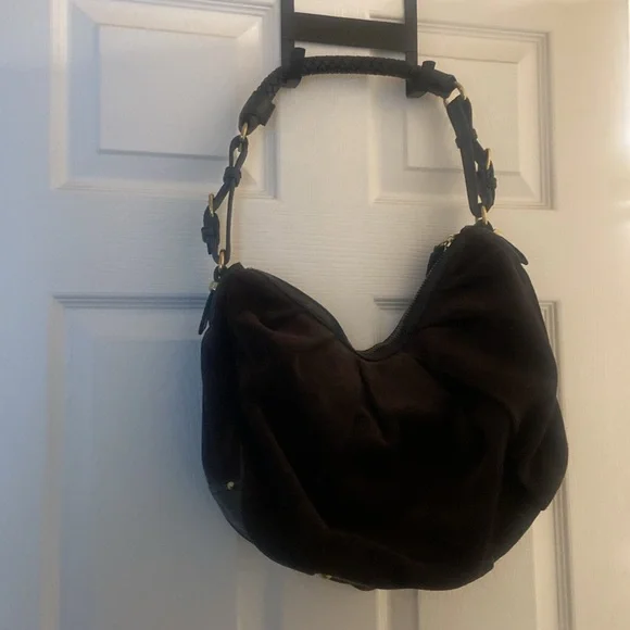 Vtg Y2K Banana Republic Brown Suede Leather Pleated Hobo Purse Braided Handle - Picture 12 of 13